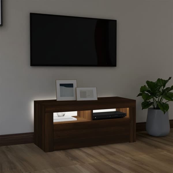 The Living Store TV-taso LED-valoilla ruskea tammi 90x35x40 cm - TV-tasot