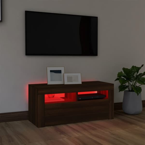 The Living Store TV-taso LED-valoilla ruskea tammi 90x35x40 cm - TV-tasot