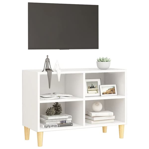The Living Store TV-bänk med massiva ben vit 69,5x30x50 cm - TV-bänkar
