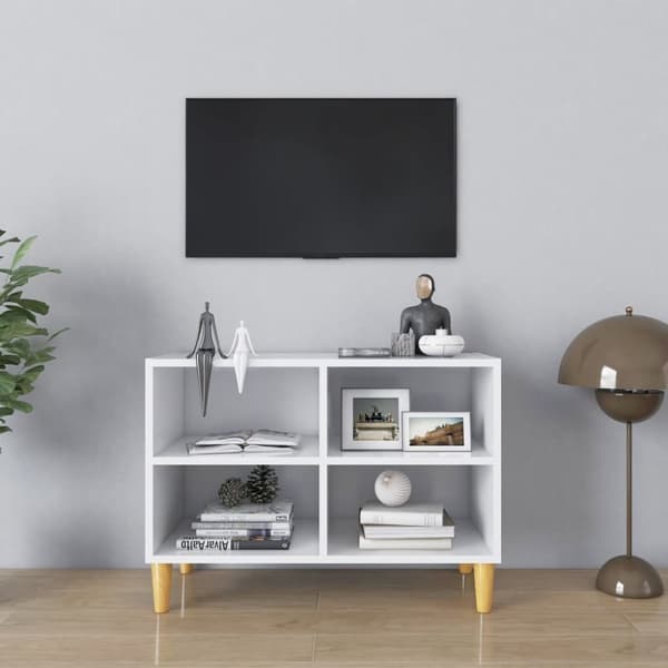 The Living Store TV-bänk med massiva ben vit 69,5x30x50 cm - TV-bänkar