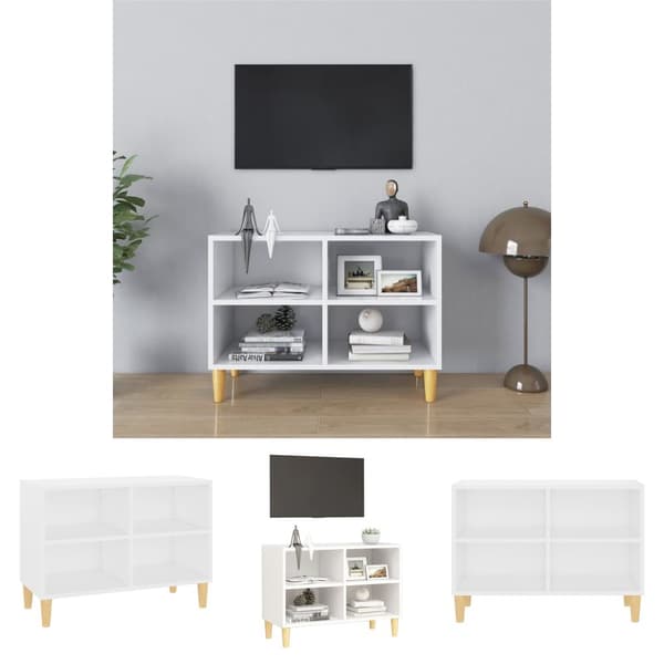The Living Store TV-bänk med massiva ben vit 69,5x30x50 cm - TV-bänkar