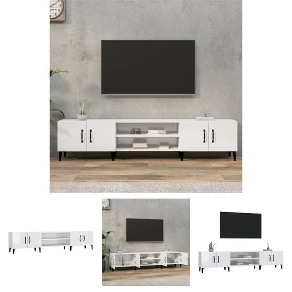 The Living Store tv-bord 180x31,5x40 cm konstrueret træ hvid højglans -  TV-møbler