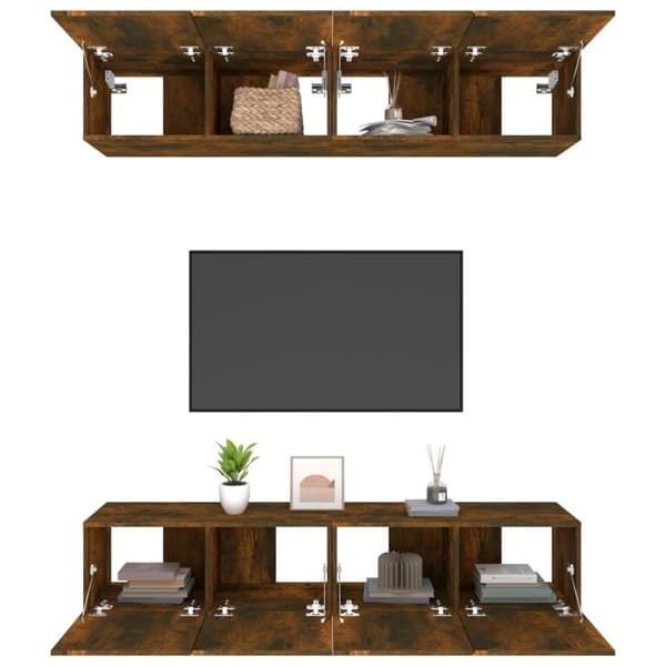 The Living Store tv-skabe 4 stk. 80x30x30 cm konstrueret træ røget egetræsfarve - TV-møbler