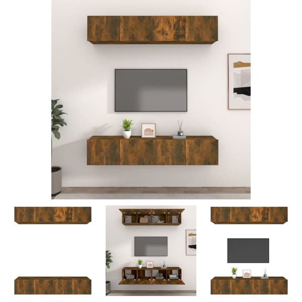 The Living Store tv-skabe 4 stk. 80x30x30 cm konstrueret træ røget egetræsfarve - TV-møbler