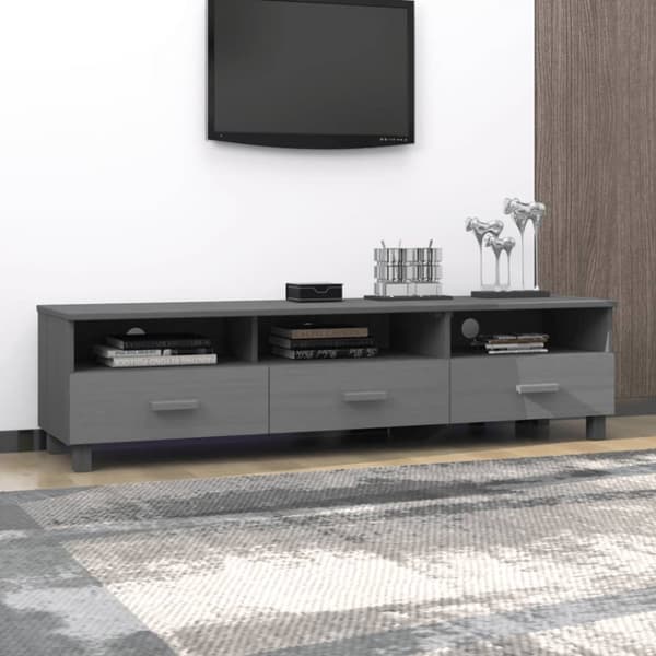 The Living Store tv-skab HAMAR 158x40x40 cm massivt fyrretræ mørkegrå -  TV-møbler