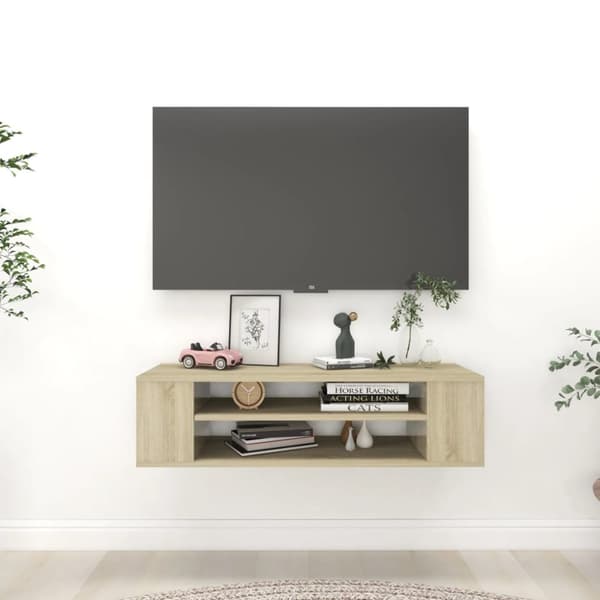 The Living Store væghængt tv-bord 100x30x26,5 cm konstrueret træ sonoma-eg - TV-møbler