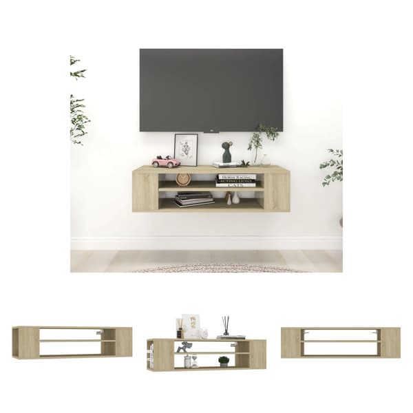 The Living Store væghængt tv-bord 100x30x26,5 cm konstrueret træ sonoma-eg - TV-møbler