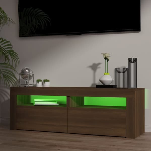 The Living Store tv-bord med LED-lys 120x35x40 cm brun egetræsfarve - TV-møbler