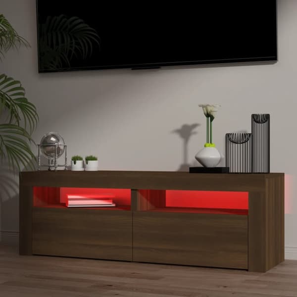 The Living Store tv-bord med LED-lys 120x35x40 cm brun egetræsfarve - TV-møbler