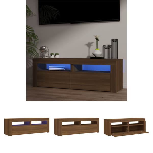 The Living Store tv-bord med LED-lys 120x35x40 cm brun egetræsfarve -  TV-møbler
