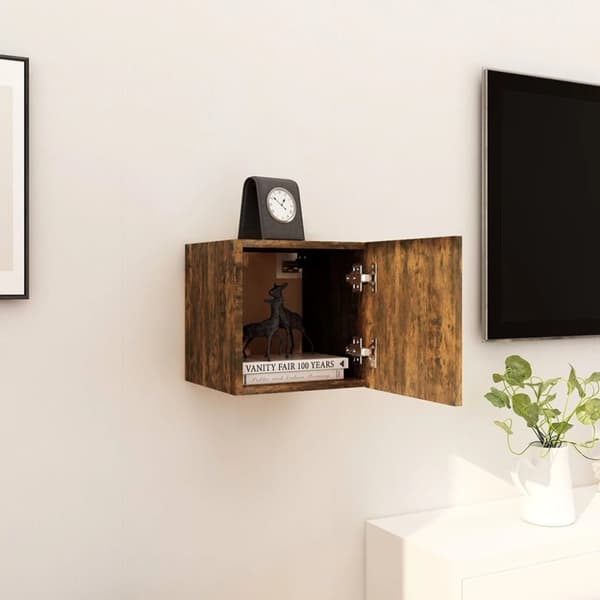 The Living Store Väggmonterad tv-bänk rökfärgad ek 30,5x30x30 cm - TV-bänkar