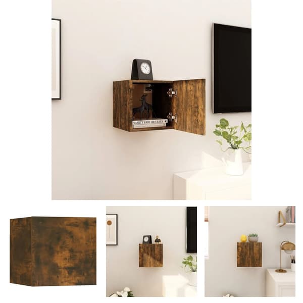 The Living Store Väggmonterad tv-bänk rökfärgad ek 30,5x30x30 cm - TV-bänkar