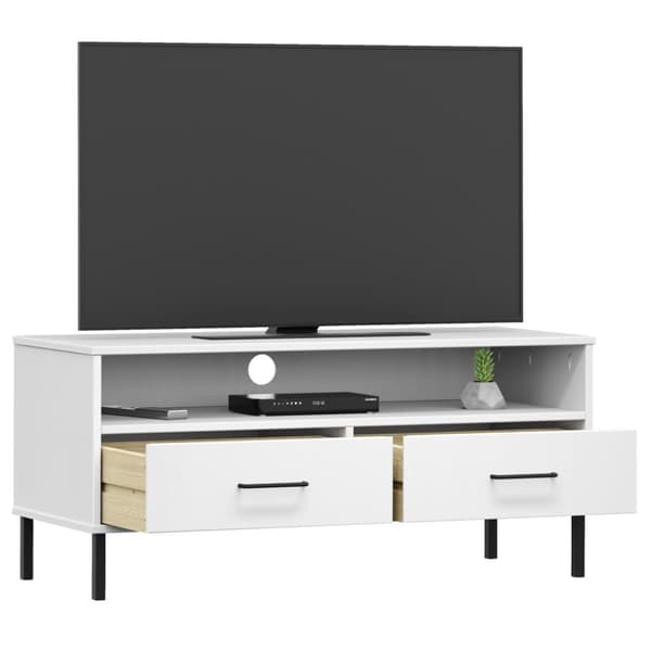 The Living Store Tv-bänk med metallben OSLO vit massiv furu - TV-bänkar