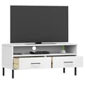 Miniatyrbild 4 av 9: The Living Store Tv-bänk med metallben OSLO vit massiv furu -  TV-bänkar