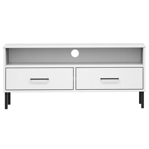 The Living Store Tv-bänk med metallben OSLO vit massiv furu - TV-bänkar