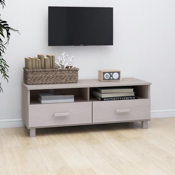 The Living Store Tv-bänk HAMAR vit 106x40x40 cm massiv furu -  TV-bänkar