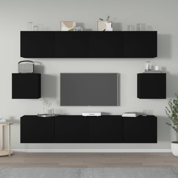 The Living Store tv-skabssæt 6 dele konstrueret træ sort - TV-møbler