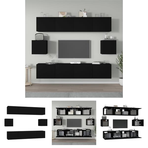The Living Store tv-skabssæt 6 dele konstrueret træ sort - TV-møbler