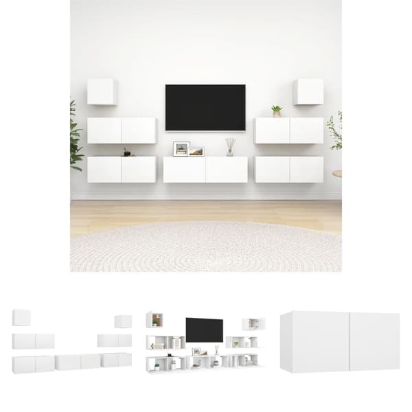 The Living Store Tv-skåp 7 delar vit konstruerat trä - TV-bänkar