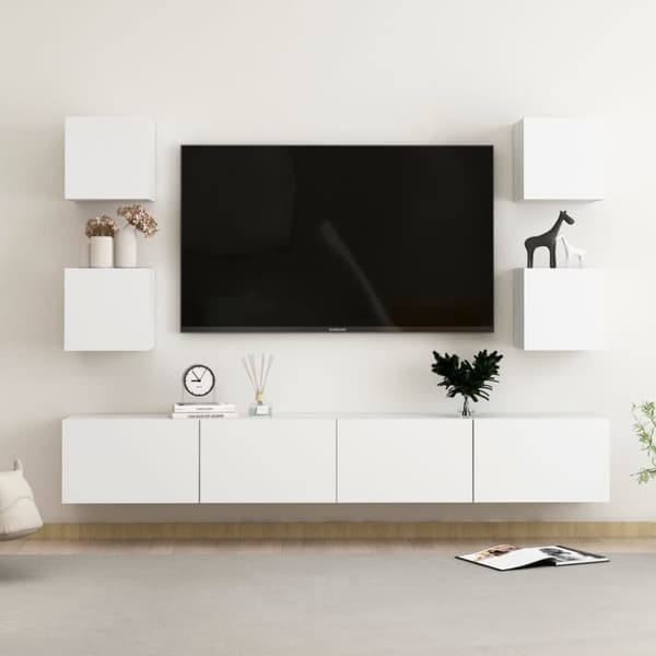 The Living Store TV-skåp 6 delar vit konstruerat trä - TV-bänkar
