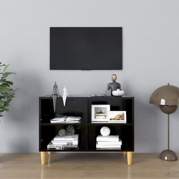 The Living Store TV-taso täyspuiset jalat musta 69,5x30x50 cm - TV-tasot