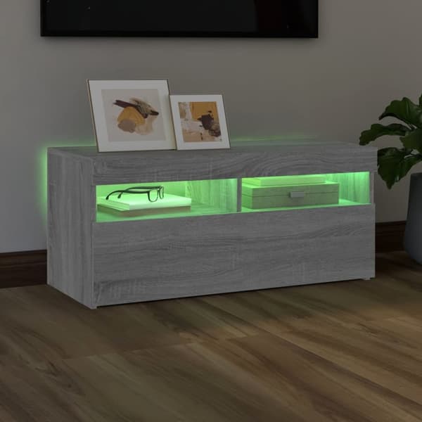 The Living Store Tv-bänk med LED-belysning grå sonoma 90x35x40 cm - TV-bänkar