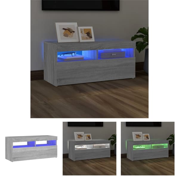 The Living Store Tv-bänk med LED-belysning grå sonoma 90x35x40 cm -  TV-bänkar