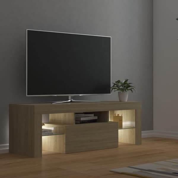 The Living Store TV-bänk med LED-belysning sonomaek 120x35x40 cm - TV-bänkar
