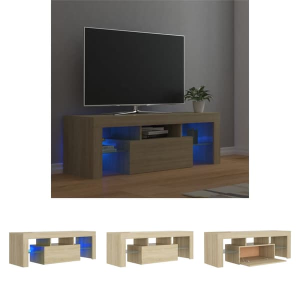 The Living Store TV-bänk med LED-belysning sonomaek 120x35x40 cm - TV-bänkar