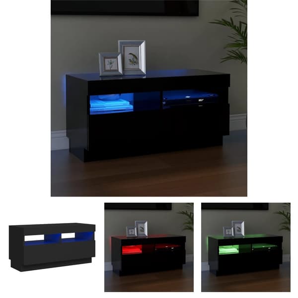 The Living Store TV-bänk med LED-belysning svart 80x35x40 cm -  TV-bänkar