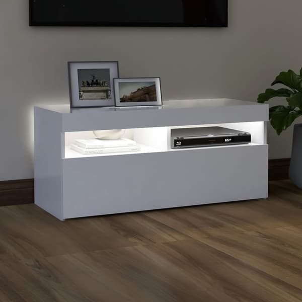 The Living Store TV-bänk med LED-belysning vit 90x35x40 cm - TV-bänkar