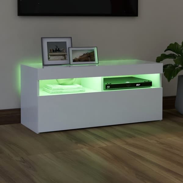 The Living Store TV-bänk med LED-belysning vit 90x35x40 cm - TV-bänkar