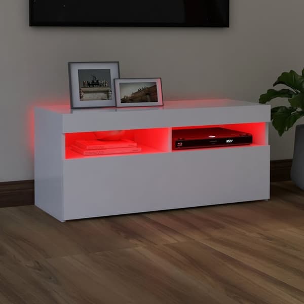The Living Store TV-bänk med LED-belysning vit 90x35x40 cm - TV-bänkar