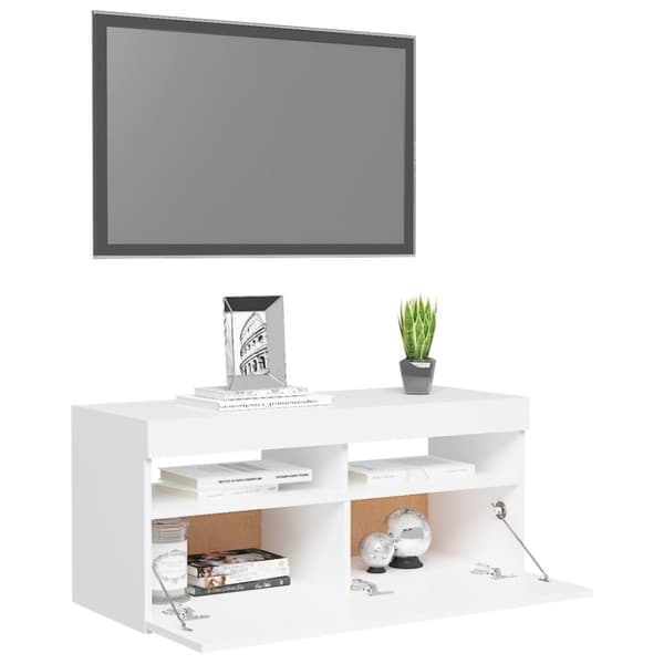 The Living Store TV-bänk med LED-belysning vit 90x35x40 cm - TV-bänkar