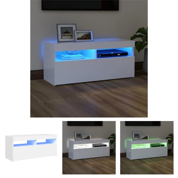 The Living Store TV-bänk med LED-belysning vit 90x35x40 cm - TV-bänkar