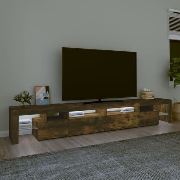 The Living Store Tv-bänk med LED-belysning rökfärgad ek 260x36,5x40 cm - TV-bänkar