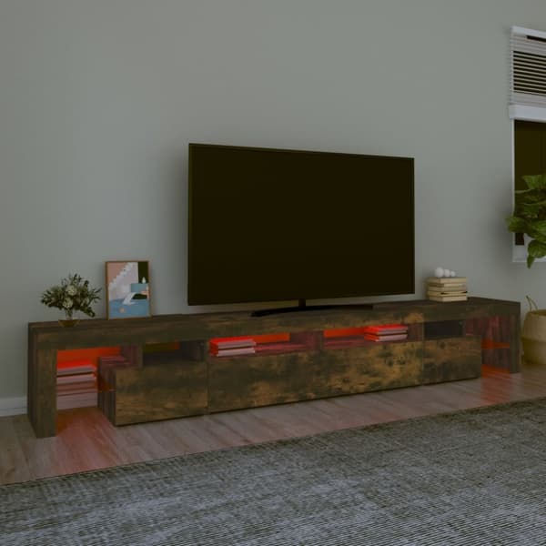 The Living Store Tv-bänk med LED-belysning rökfärgad ek 260x36,5x40 cm - TV-bänkar