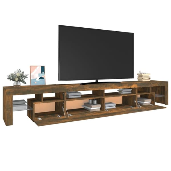 The Living Store Tv-bänk med LED-belysning rökfärgad ek 260x36,5x40 cm - TV-bänkar