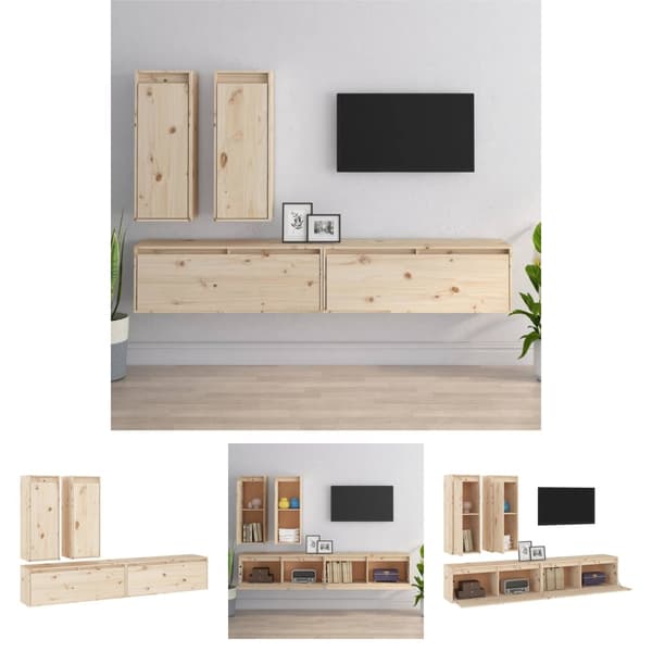 The Living Store Tv-bänk 4 st massiv furu - TV-bänkar