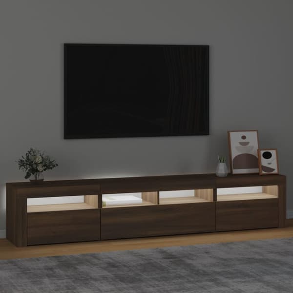 The Living Store Tv-bänk med LED-belysning brun ek 210x35x40 cm - TV-bänkar