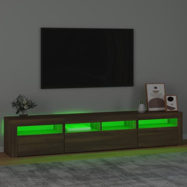 The Living Store Tv-bänk med LED-belysning brun ek 210x35x40 cm - TV-bänkar