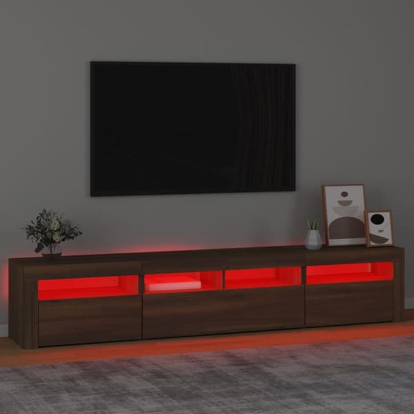 The Living Store Tv-bänk med LED-belysning brun ek 210x35x40 cm - TV-bänkar