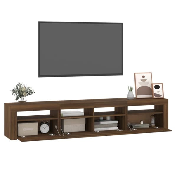 The Living Store Tv-bänk med LED-belysning brun ek 210x35x40 cm - TV-bänkar