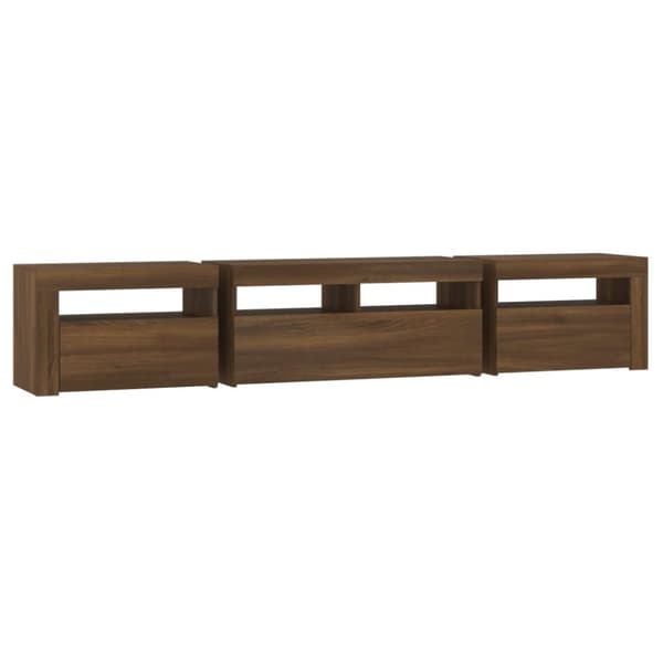 The Living Store Tv-bänk med LED-belysning brun ek 210x35x40 cm - TV-bänkar
