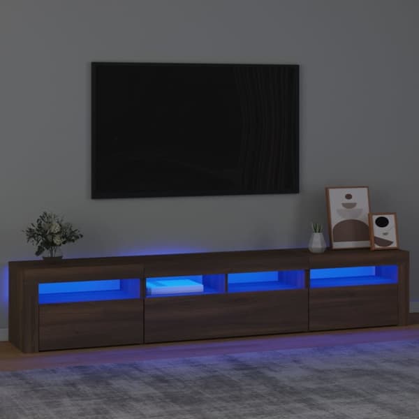 The Living Store Tv-bänk med LED-belysning brun ek 210x35x40 cm - TV-bänkar
