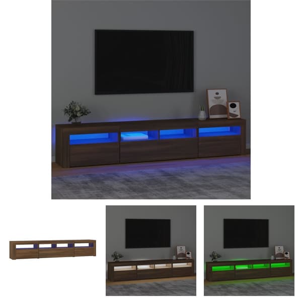 The Living Store Tv-bänk med LED-belysning brun ek 210x35x40 cm - TV-bänkar