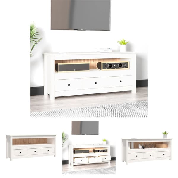 The Living Store Tv-bänk vit 114x35x52 cm massiv furu - TV-bänkar