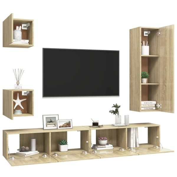 The Living Store TV-skåp 5 delar sonoma-ek konstruerat trä - TV-bänkar