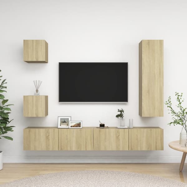 The Living Store TV-skåp 5 delar sonoma-ek konstruerat trä - TV-bänkar