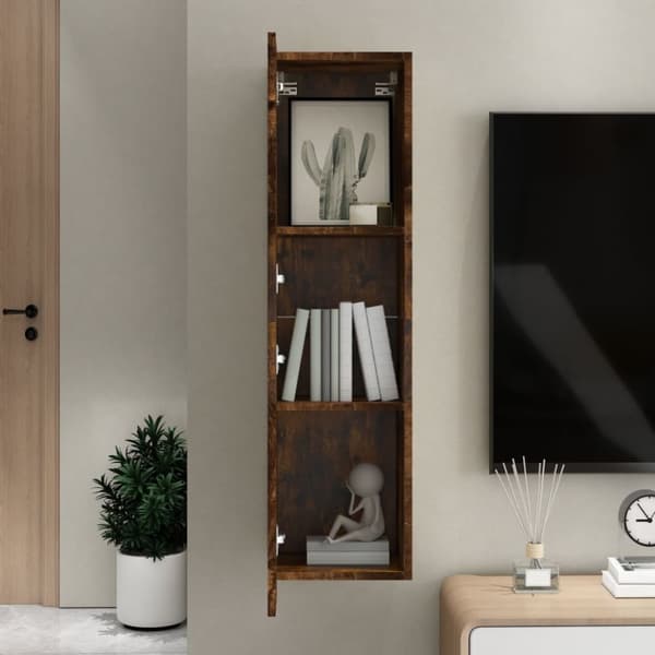 The Living Store væghængt tv-skab 30,5x30x110 cm røget egetræsfarve -  TV-møbler